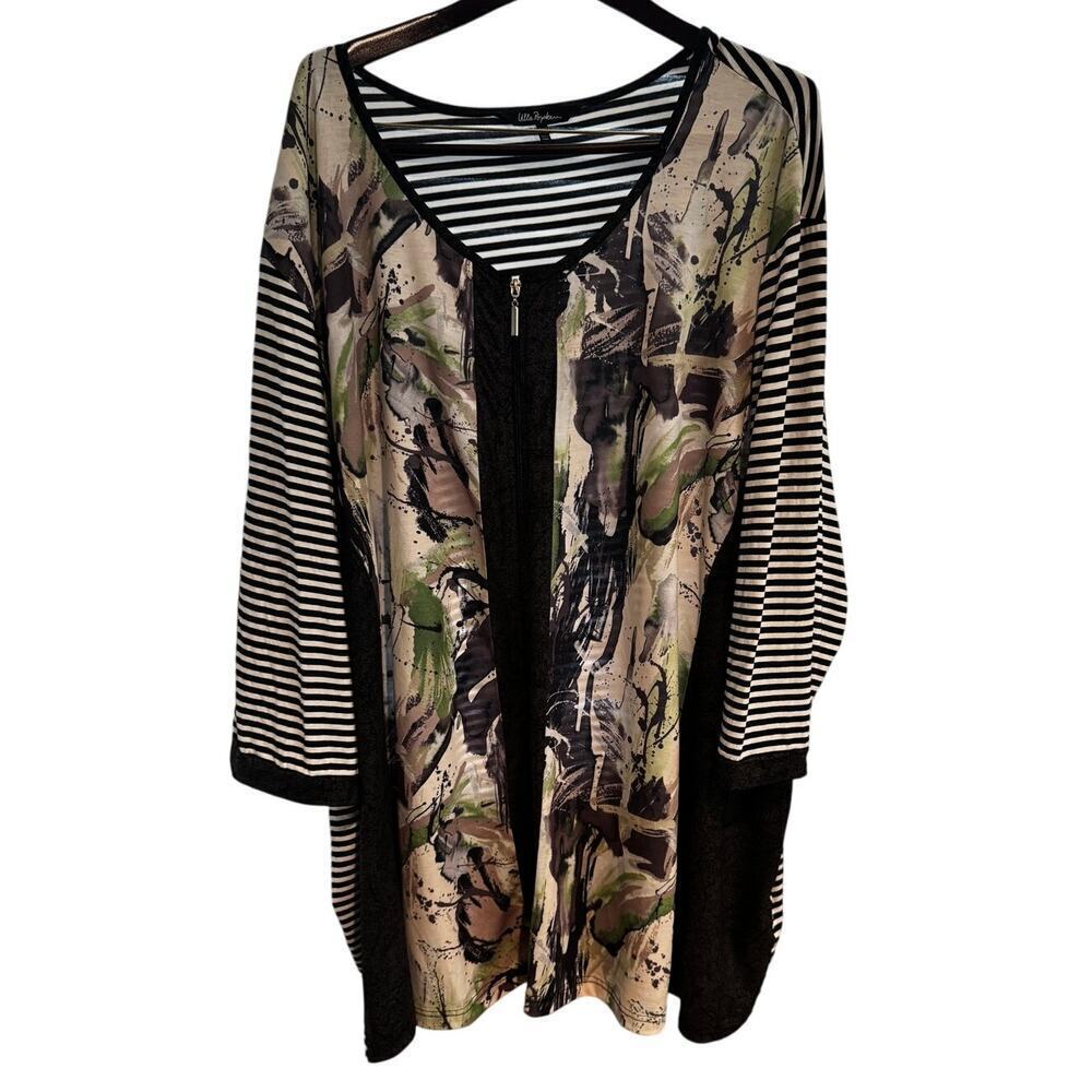 Ulla Popken Oversized Tunic Top Abstract Print & Stripes Size 32/34 Plus